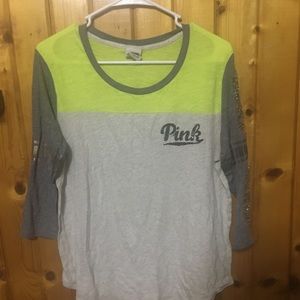 PINK Victoria’s Secret Green and Gray Long Sleeve